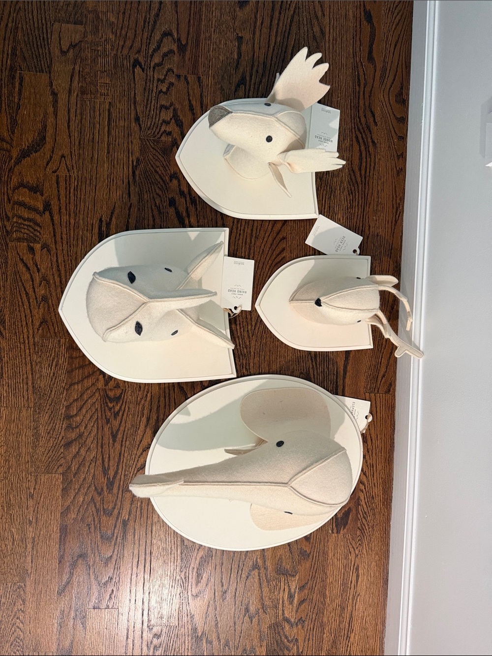 Restoration Hardware Cream Felt Animal Wall Mount Set